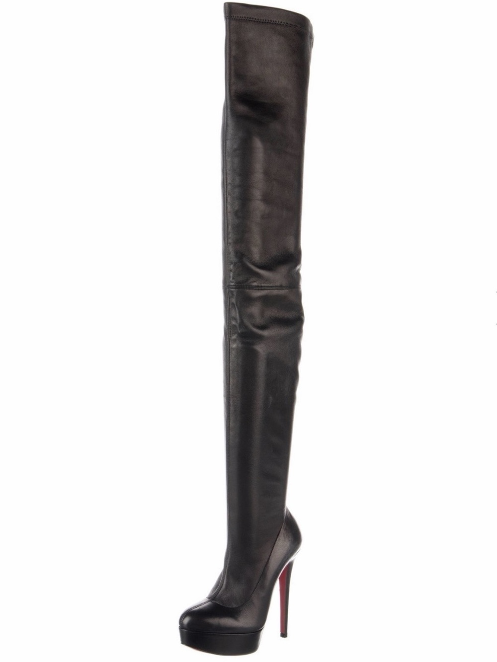 Christian Louboutin Over-the-Knee Black Leather Platform Heel Boots